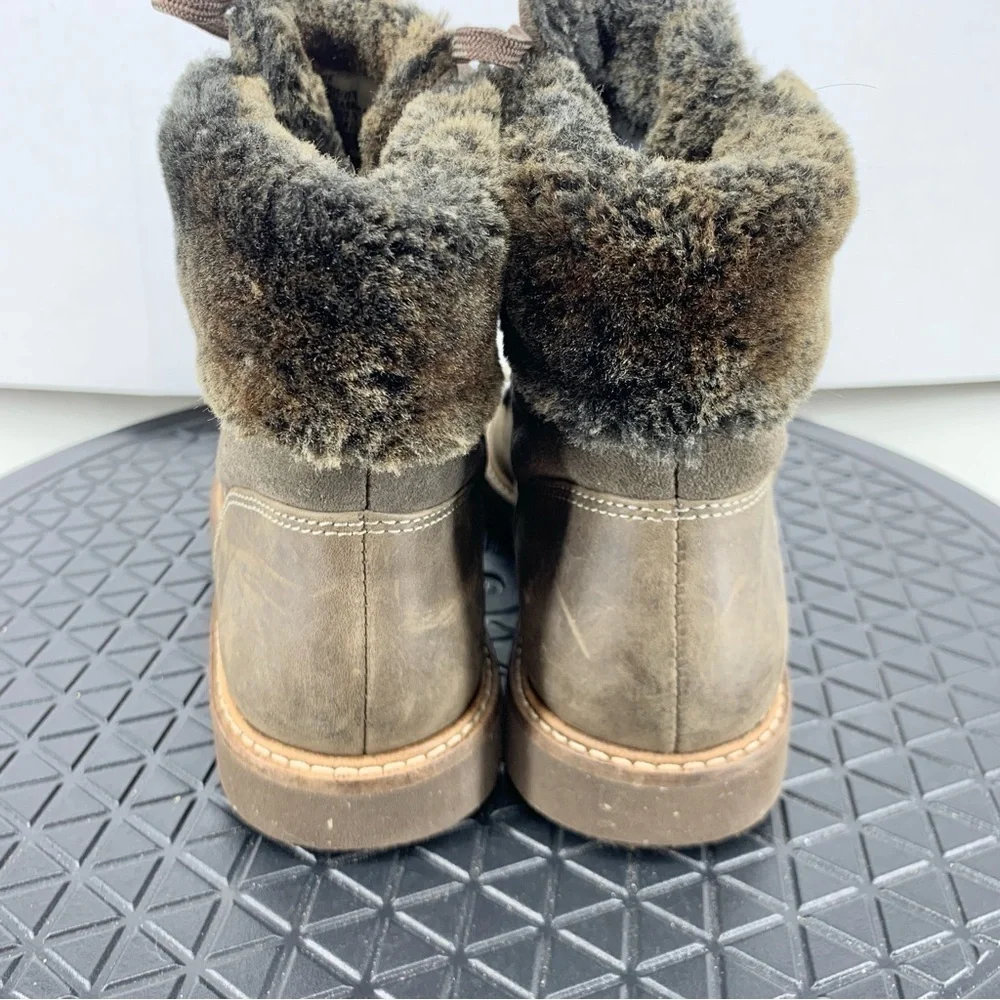 Clarks Women‎ 37.5 Size 7 Boots Brown Leather Faux Fur Lined Shoes Ankle Booties
